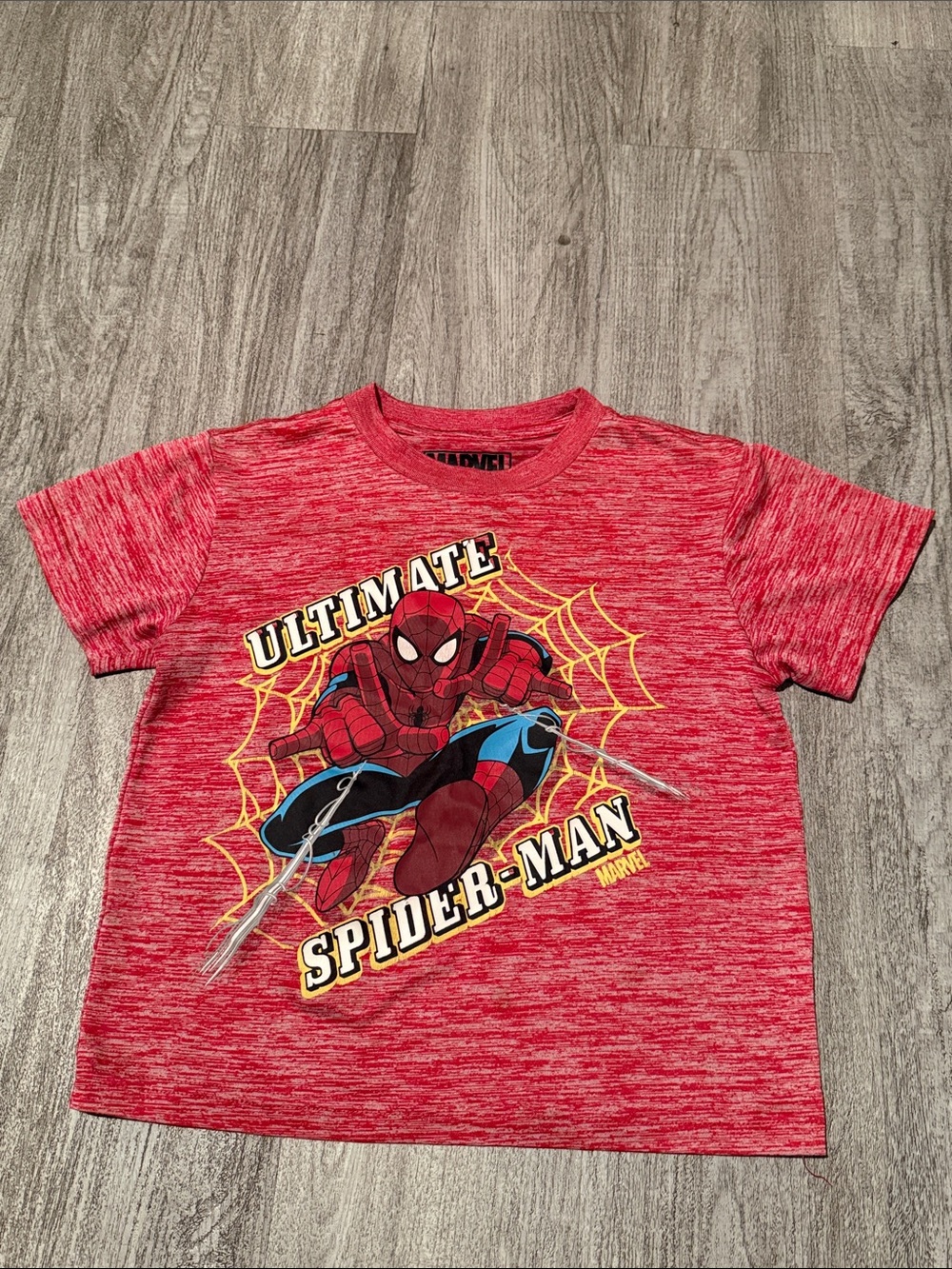 Marvel Spider-Man Red Graphic Tee with Yellow Web Accents